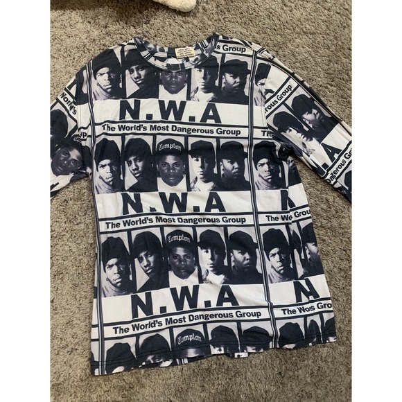 Vintage NWA Straight Outta Compton All Over Print Shirt XL LS SMW Brand Street - Picture 2 of 8